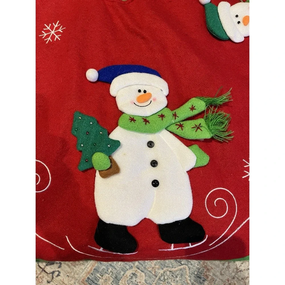 Vintage Felt Christmas Tree Skirt Table‎ Cover 3D Snowman Pom Embroider Applique